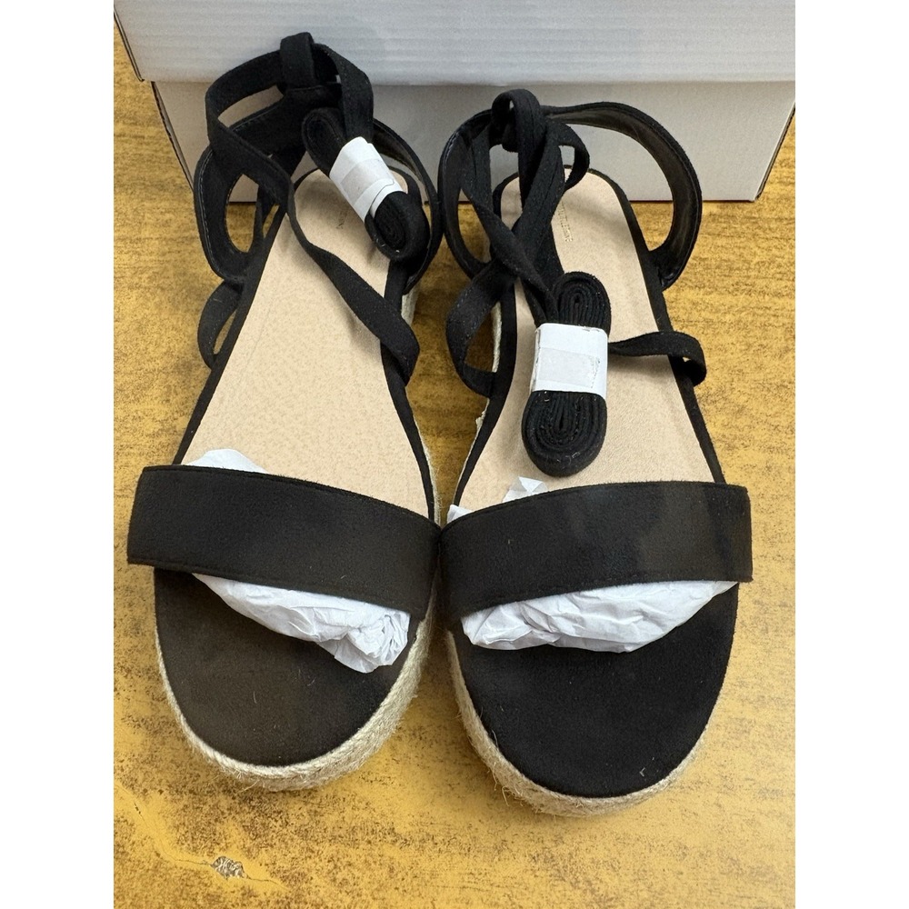PrettyLittleThing Black‎ Lace Up Espadrille Flatform Sandal Size 8 US NEW